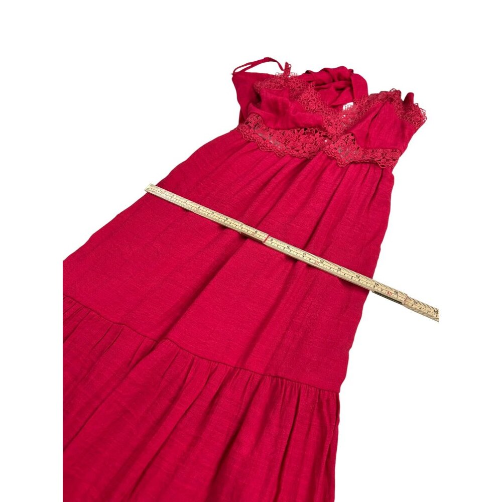 Sleeveless Red Lace Midi Dress With Adjustable Straps & Bow Back Detail - Picture 8 of 9